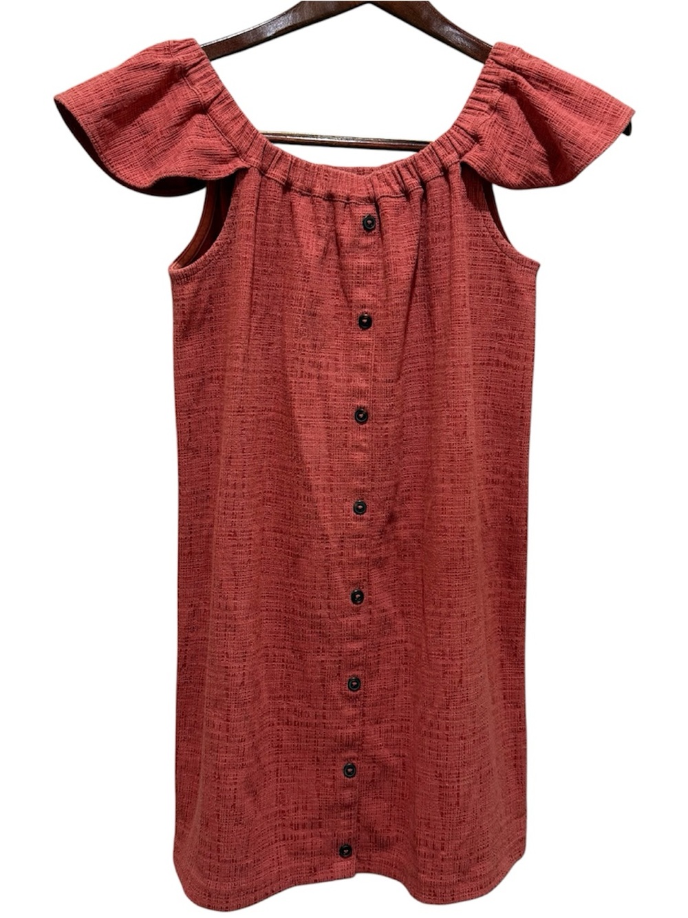 Madewell Women's Small Off-Shoulder Button-Front Shift Dress - Rust Red